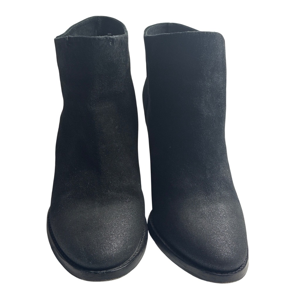 Jimmy Choo Black Suede Block Heel Ankle Boots Size 39 Made in Italy Almond Toe